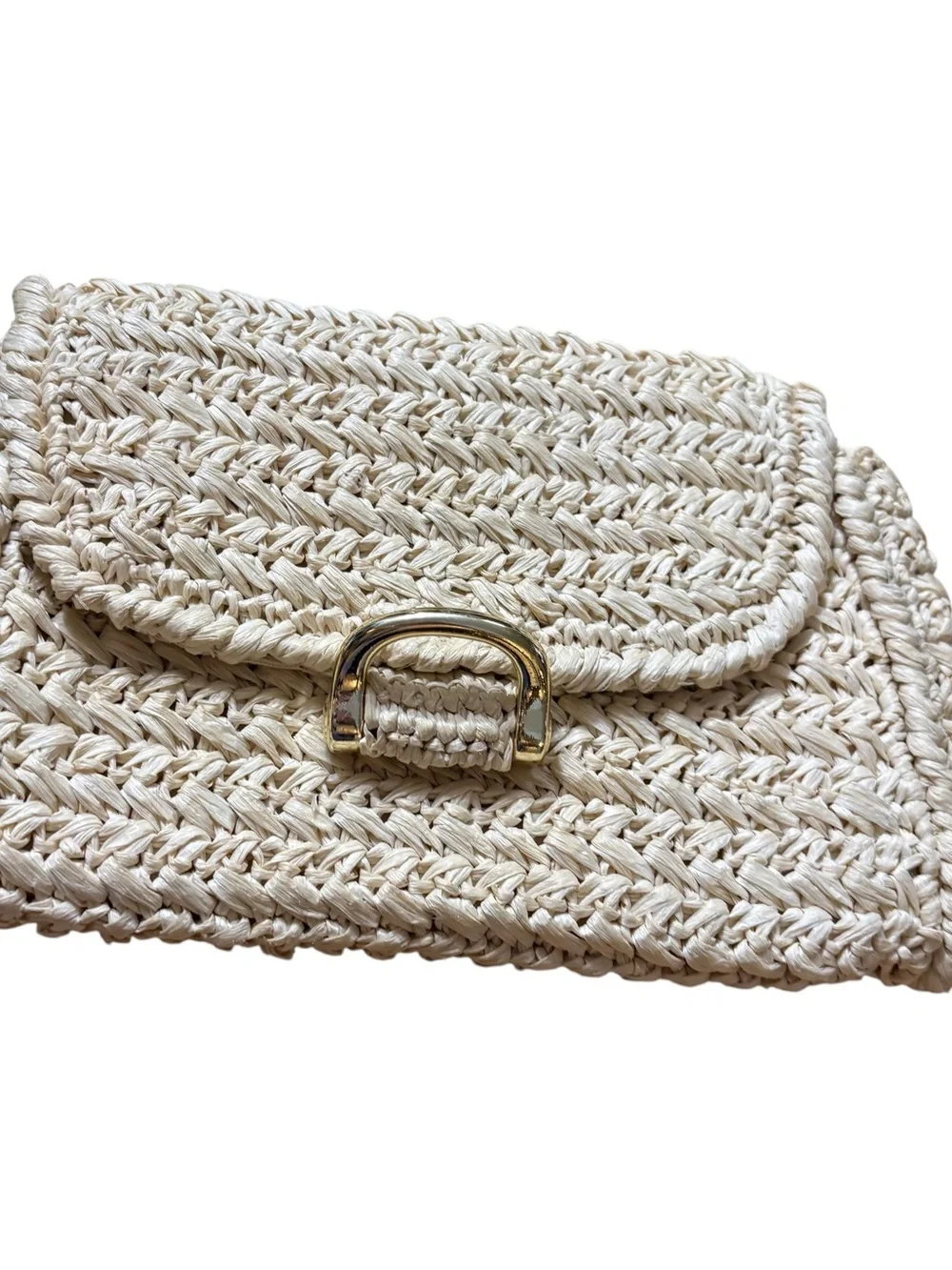Dorette Vintage Made in Japan Woven Straw Clutch Bag with Gold D-Ring Closure